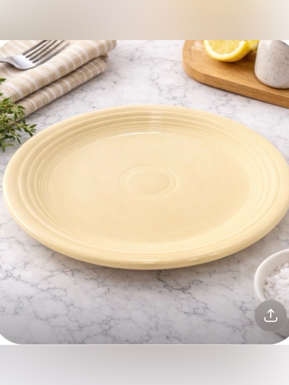 VTG Homer Laughlin Fiestaware Round Pale Light Yellow Chop Plate Platter 12" USA